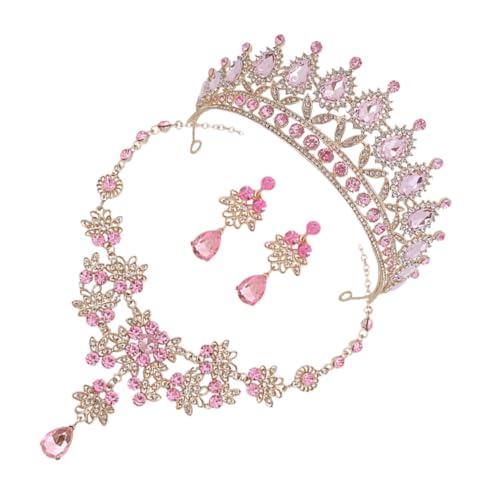 Healeved Rhinestone Schmuckset Damen mit Goldener Prinzessin Krone Halskette und Ohrhänger Elegantes Brautschmuck Set für Hochzeit Geburtstag Langlebig und Glitzernd von Healeved