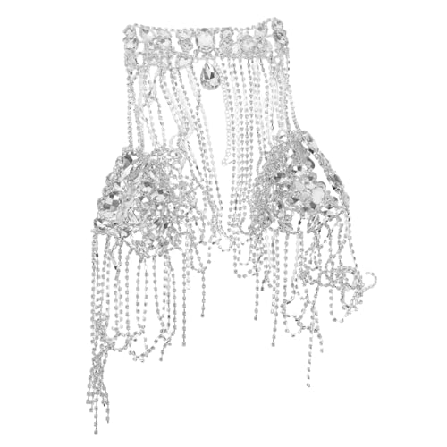 Healeved Rhinestone Schulterkette mit Quasten Mehrlagige Body Chain für Frauen Eleganter Körperschmuck für Partys Hochzeiten und Festivals Komfortabel und Modisch Silberweiß von Healeved