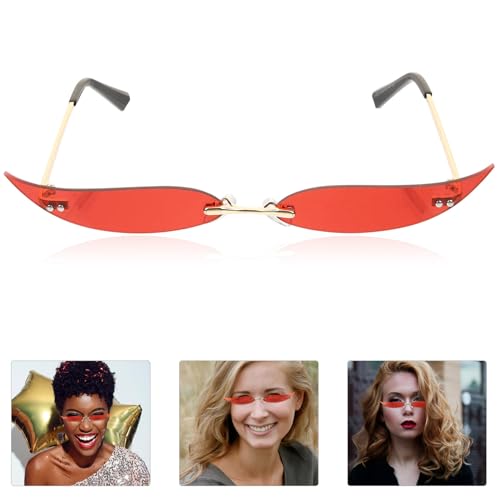 Healeved Rimless Metall Sonnenbrille Damen Vintage Party Sonnenbrille Kleine Gläser Leicht Tragbar Für Karneval Fasching Theme Party von Healeved