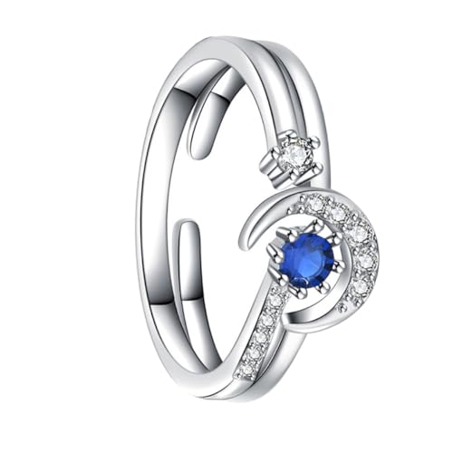 Healeved Romantischer Silberring Stern Mond Offener Verstellbarer Fingerring Damen Schmuck Verlobungsring Zarter Dekorativer Ring für Geburtstag Hochzeit Jubiläum von Healeved