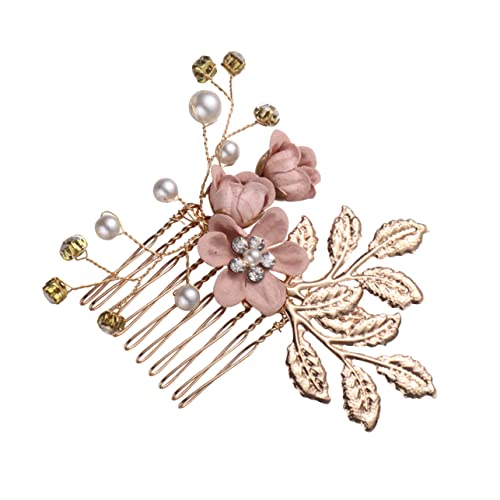 Healeved Rosa Haarkamm mit Strassbesatz Künstlichen Perlen und Blütenblatt Design Eleganter Brautschmuck für Hochzeiten Partys und Besondere Anlässe Leichter U Förmiger Haarschmuck für von Healeved