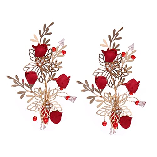Healeved Rote Chinesische Blumen Haarnadeln Handgefertigter Brautschmuck Hochzeits Party Haarspangen Geeignet für Frauen Mädchen Braut und Brautjungfer Festlicher Kopfschmuck von Healeved