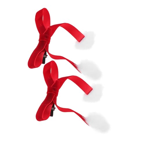 Healeved Rote Samt Haarspangen mit Pompons und Quasten Doppelte Schleifen Haarschmuck für Frauen und Mädchen Festliche Haaraccessoires für Weihnachten und Neujahr Damen Haarclips von Healeved