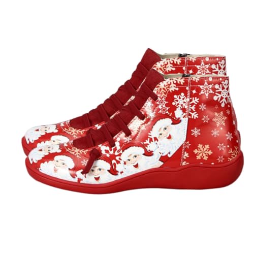 Healeved Rote Xmas Kurzstiefel Damen Weihnachten Casual Schuhe mit Weihnachtsmann Motiv für Herbst Winter Party Alltag von Healeved