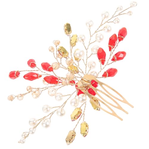 Healeved Roter Braut Haarkamm mit Strasssteinen und Perlen Dekorativer Seitenkamm für Frauen Eleganter Hochzeitsschmuck Romantisches Accessoire für Braut und Festliche Anlässe von Healeved