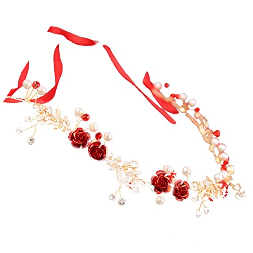 Healeved Rotes Blumenstirnband Mit Perlen Und Strassblume Für Hochzeiten Abschlussbälle Und Brautpartys Eleganter Kopfschmuck Für Damen von Healeved