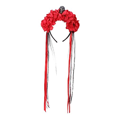 Healeved Rotes Rosen Blumenhaarband Halloween Kopfschmuck Damen Stoffblume Haarreif Leicht Elegant für Party Tanz Fest Simulierte Blume Haaraccessoire von Healeved