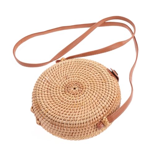 Healeved Runde Damen Rattan Tasche Handgefertigt Leicht Mini Umhängetasche Crossbody Schultertasche für Alltag Strand Reise Elegantes Flechtdesign von Healeved