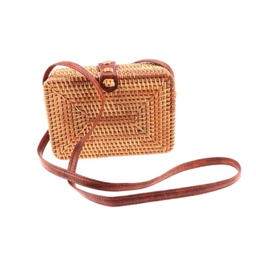 Healeved Runde und Quadratische Handgeflochtene Damen Rattan Tasche Leichte Umhängetasche Modische Schultertasche für Alltag Reisen Strand Vielseitig und Elegant von Healeved