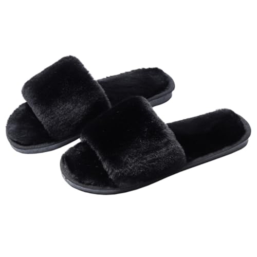 Healeved Rutsch Hausschuhe Damen Herren Weiche Plüsch Hausschuhe mit Strapazierfähiger Sohle Bequeme Atmungsaktive Floor Shoes für Zuhause Schwarz Gemütliche Pantoffeln von Healeved