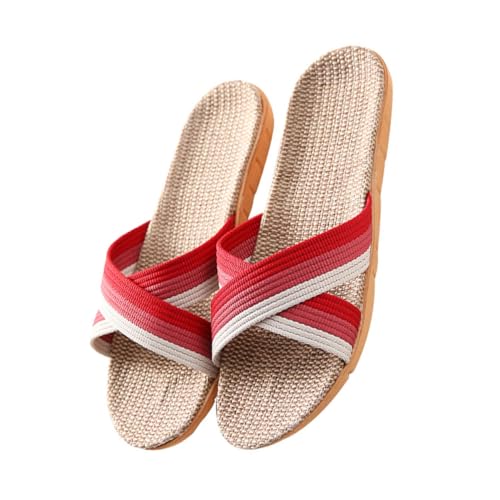 Healeved Rutschfeste Indoor Hausschuhe Damen Sommer Atmungsaktive Leinen Slipper Leicht Komfortabel Einfach An Auszuziehen für Zuhause und Geschenkideen von Healeved