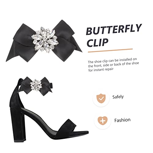 Healeved Schleifen Schuhclips mit Kristalldekor Abnehmbare Schuhanhänger für Damen High Heels und Flache Schuhe Wiederverwendbare Leichte Schuhverzierung Schwarz von Healeved