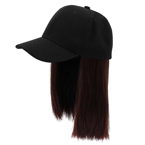 Healeved Frauen Perücke Mütze Mit Integriertem Hut Lange Gerade Haarperücke Modisches Accessoire Für Damen Für Fotografie Und Kostüme Schwarze Baseballkappe Dunkles von Healeved