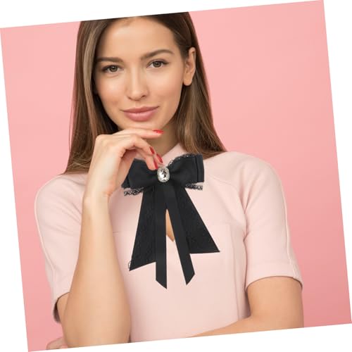 Healeved Schwarze Spitzenbrosche Damen Schleifenbrosche mit Strass Steinen Doppellagige Fliege Elegante Kragen anstecknadel für Hemd Bluse Vielseitiges Accessoire für Party und Alltag von Healeved