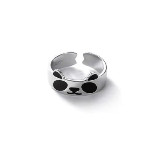 Healeved Schwarzer Emaille Panda Ring Damen Verstellbar Offener Metallring Retro Design Eleganter Fingerschmuck für Alltag und Festtage von Healeved