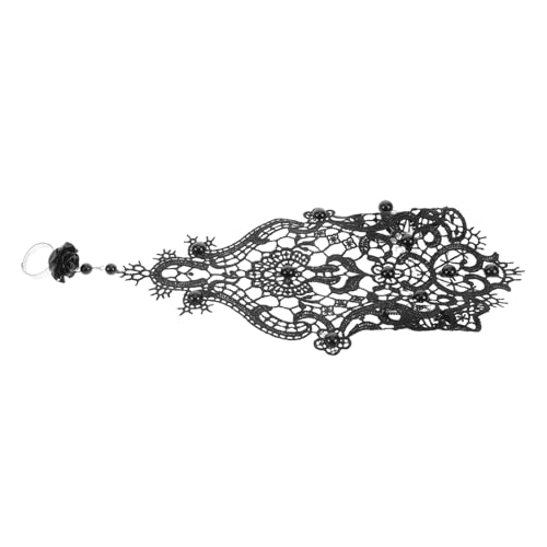 Healeved Schwarzes Spitzenarmband mit Integriertem Ring Damen Armband Charm Verstellbar Elegantes Design für Hochzeit Tanzparty und Formelle Anlässe von Healeved