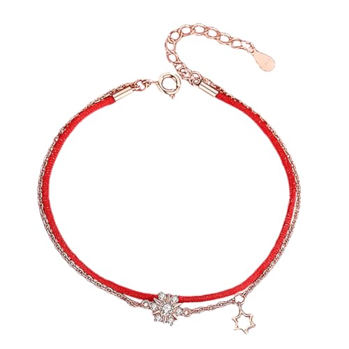 Healeved Silber Rope Armband Damen Einstellbar Snowflake Design Rot Roségold Glücksarmband für Studenten Geschenk von Healeved