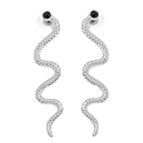 Healeved Silberne Schlangen ohrringe Damen Kreative Snake form Lange Eardrop Ohrhänger Modischer Ohrschmuck Alltag und von Healeved
