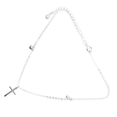 Healeved Silbernes Fußkettchen Für Damen Schlichter Fußschmuck Mit Kreuz Und Strasssteinen – Verstellbares Fußkettchen Für Sommer Strandpartys Und Alltagsoutfits von Healeved