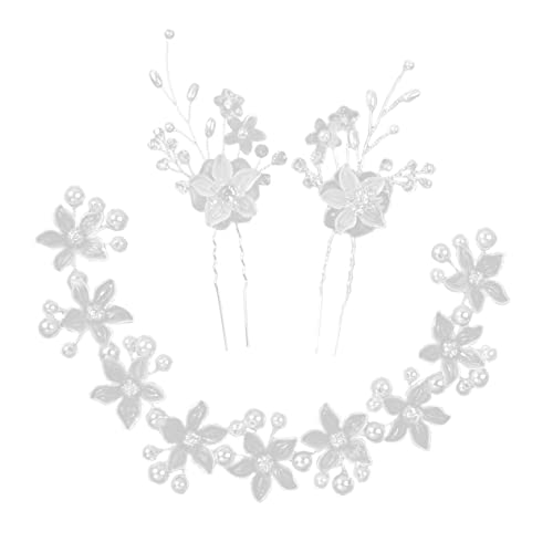 Healeved Silbernes Perlen Blumen Haarband mit Haarnadeln Handgefertigter Brautschmuck für Damen Hochzeit Bankett Festliche Haarschmuck Accessoires von Healeved