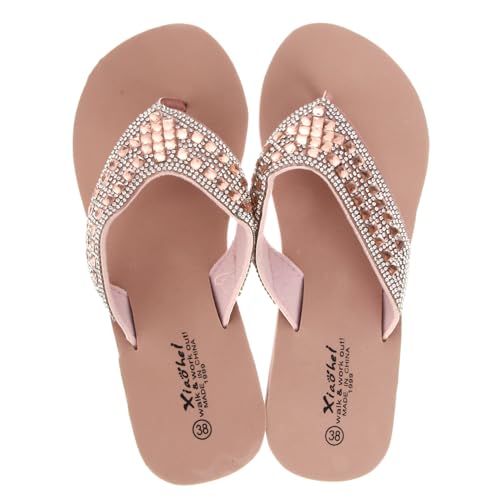 Healeved Sommer Damen Keilabsatz Sandalen mit Wasserfester Rutschfester Sohle und Perlen Dekor Modische Bequeme Flip Flops für Strand und Freizeit von Healeved