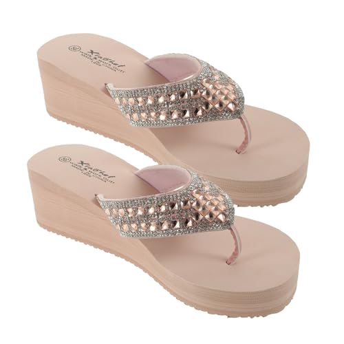 Healeved Sommer Damen Sandalen mit Perlen und Diamantbesatz Rutschfeste Strand Schuhe mit Keilabsatz Leichte Outdoor Schuhe in und Modisch für Urlaub und Alltag von Healeved