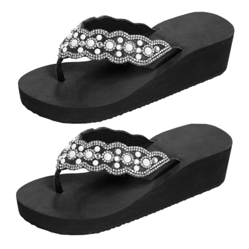 Healeved Sommer Damen Sandalen mit Perlen und Strasssteinen Rutschfeste Keilabsatz Flip Flops Bequeme Outdoor Badeschuhe für Strand und Freizeit Eleganter Schwarzer Sommerschuh Healeved Sommer Damen Sandalen mit Perlen und Strasssteinen Rutschfeste Keilabsatz Flip Flops Bequeme Outdoor Badeschuhe für Strand und Freizeit Eleganter Schwarzer Sommerschuh von Healeved
