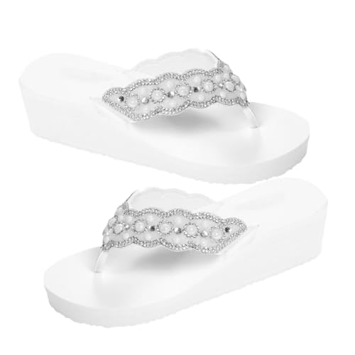Healeved Sommer Damen Strand Schuhe Perlen Wasser Rutschfest Sandalen Keilabsatz Komfortabel Weiß Outdoor Nicht Verformbar von Healeved