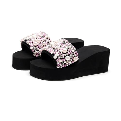 Healeved Sommer Keilabsatz Slipper Damen Plateau Rutschfest Strand Sandalen Simulierte Perlen Modisch Komfortabel Für Zuhause und Outdoor Beachwear von Healeved