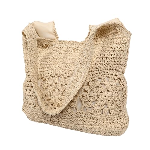 Healeved Sommer Strohtasche Damen Große Kapazität Geflochtene Tote Bag Leicht Schultertasche mit Schnellzugriff Fächer Für Strand Picknick Alltag Freizeit von Healeved