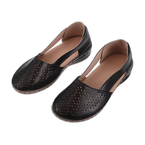 Healeved Sommer Wedges Damen Sandalen Niedriger Keilabsatz Atmungsaktive Geschlossene Zehe Modisch Schlicht Angenehm für Alltag und Freizeit Schwarz von Healeved