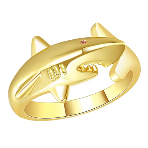 Healeved Statement Shark Ring aus Kupfer Offener Verstellbarer Fingerring für Damen und Teenager Design Modischer Robuster Schmuck für Sommer und Festivals von Healeved