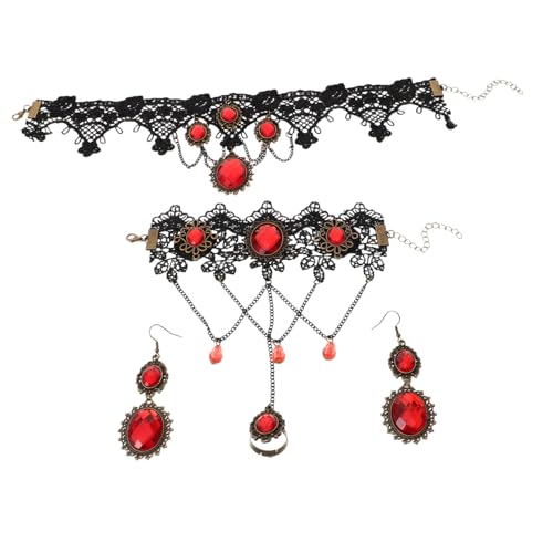 Healeved Steampunk Gothic Schmuck Damen Schwarze Spitze Choker Halskette mit Schraubverschluss Verstellbar Vampir Cosplay Party Zubehör von Healeved