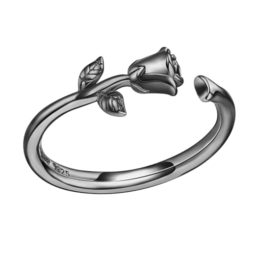 Healeved Sterling Silber Ring Damen Vintage Blume Offener Verstellbarer Fingerring Schmuck Alltag Stapelbarer Finger Accessoire von Healeved