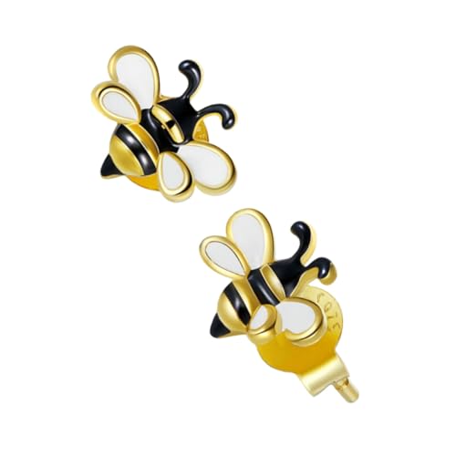 Healeved Sterlingsilber Bienen Ohrstecker Damen Minimalistischer Modeschmuck mit Echtgold beschichtung und Schwarzem Emaille design Leichte Insekten ohrringe für Alltag und Festliche von Healeved