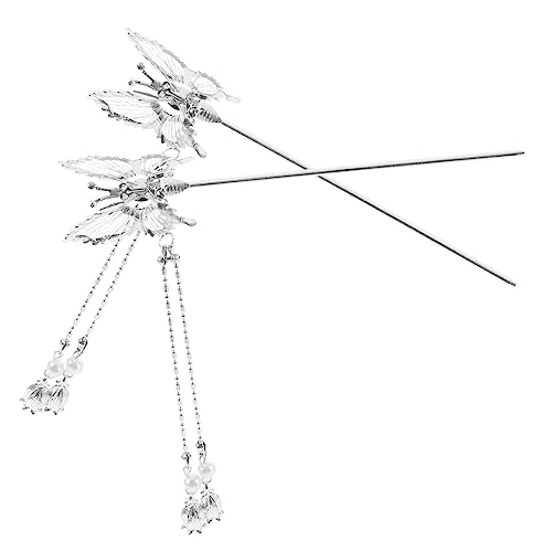 Healeved 2stücke Schmetterling Haarstäbchen Haarknoten-stick Mit Quaste Haarschmuck Für Frauen Für Dutt Glatte Oberfläche Für Festen von Healeved