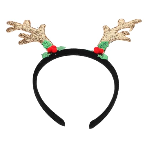 Healeved Stirnband Elch Haarreifen Weihnachtsaccessoires Rentier-Kopfbedeckung Geweih Weihnachten Haarreif Festlicher Haarschmuck weihnachtsfeier liefert Weihnachtskopfschmuck Grüßer Golden von Healeved