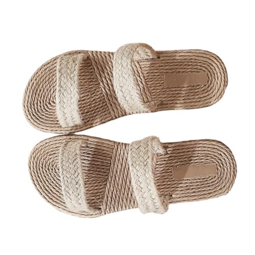 Healeved Strandsandalen Damen Flache Sandalen Leicht Flexibel Simuliertes Strohgeflecht Modisch Vielseitig Für Freizeit Strand Urlaub Sommer von Healeved