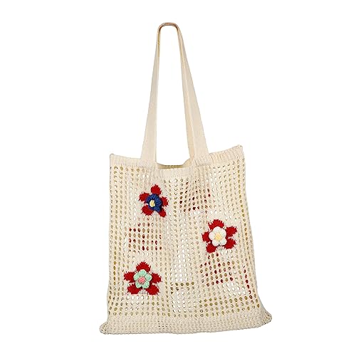 Healeved Strandtasche Damen Große Kapazität Mesh Beach Bag Gehäkelte Schultertasche Blumenmuster Robust Vielseitig für Sommer Shopping Reisen Alltag von Healeved