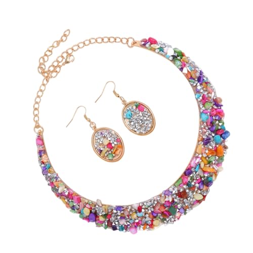 Healeved Strass Halskette Ohrhänger Damen Modeschmuck Bunt Leicht Metall und Funkelndes Schmuckset für Frauen und Mädchen für Alltag und Party von Healeved