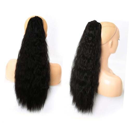 Healeved Synthetisches Lockiges Haarteil mit Klammer Langer Voluminöser Pferdeschwanz Weiche Textur Natürliche Optik Perücke für Damen für Party Cosplay Alltag Farbe Schwarz von Healeved