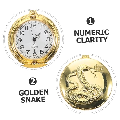 Healeved Taschenuhr mit Großem Ziffernblatt und Retro flippdeckel Chinesische Tierkreiszeichen Uhr Goldene Vintage Uhr für Damen Herren als für Studenten und Alltag Snake Year Design von Healeved