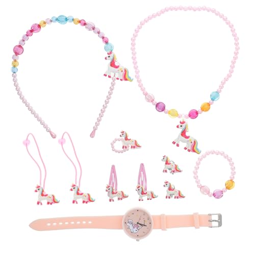 Healeved Teiliges Einhorn Schmuckset für Mädchen Quarzuhr Armband Halskette und Haarschmuck in Pastellrosa Leicht Hautfreundlich Geburtstagsgeschenk und Party Accessoire von Healeved