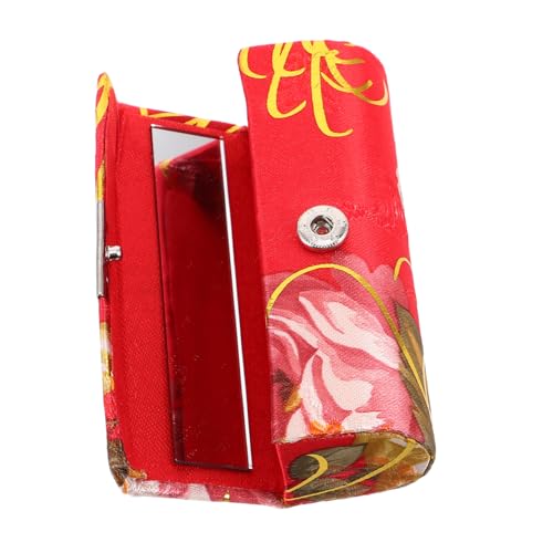 Healeved Tragbares Lippenstifte-etui Mit Blumenstickerei Und Integriertem Spiegel Seiden-Kosmetiktasche Für Damen Reise-Make-up-Tasche Rot von Healeved