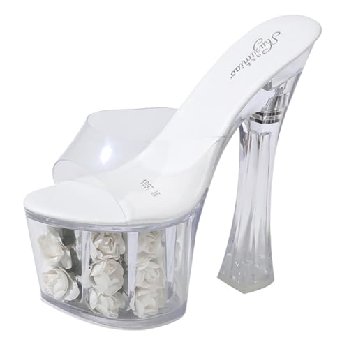 Healeved Transparent High Heels Damen Sandalen mit Rutschfester Sohle Wasserdichte Plattform Slippers Leichte Glaszement material Modische Offene Schuhe für Hochzeit und Sommer von Healeved