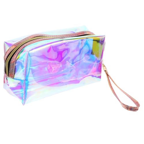 Healeved Transparente Holografische Kosmetiktasche mit Reißverschluss Tragbarer Make Up Organizer mit Handgelenkschlaufe Multifunktionale Kulturtasche für Damen für Reisen Büro und Alltag von Healeved