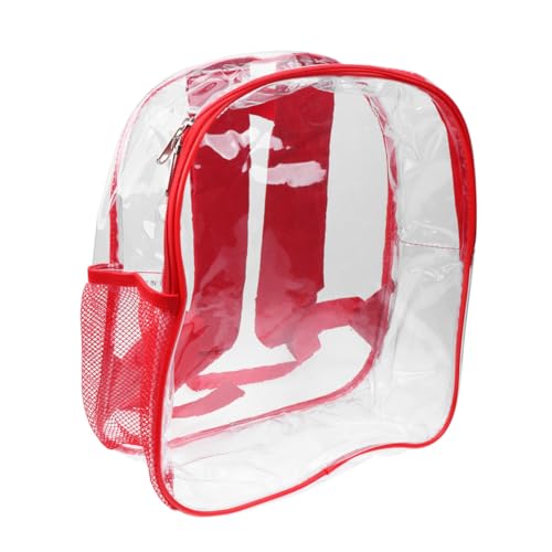 Healeved Transparenter PVC Schulrucksack für Mädchen Jungen Verstellbarer Schultergurt Leichter Rucksack mit Reißverschluss Praktische Mesh-Tasche Rote Schulranzen Tasche von Healeved