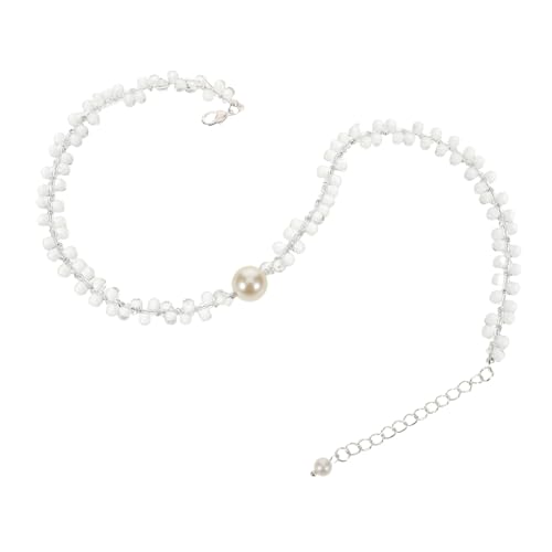 Healeved Transparentes Glasklar-choker Halskette Damen Rund Perlenkette Elegante Brautschmuck Statement Schmuck Vielseitig für Alltag und Hochzeit von Healeved