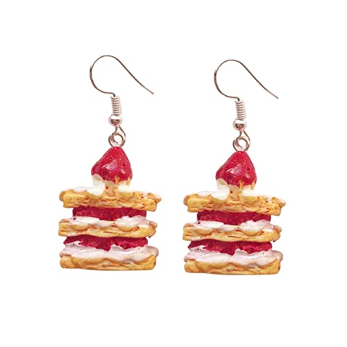 Healeved Trendige Damen Ohrringe Cake Ear Pendant Kreative Handgefertigte Erdbeer Ear Decor Lustige und Ohrhänger für Frauen Langlebiges Material Farbecht von Healeved