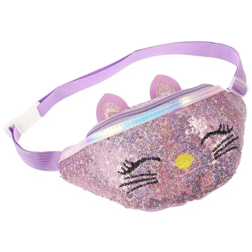 Healeved Umhängetasche Mädchen Bauchtasche Cartoon Katze mit Pailletten Verstellbarer Gurt Vielseitig als Brust Hüfttasche Bunte Mini Crossbody Tasche für Snacks und Kleinigkeiten von Healeved